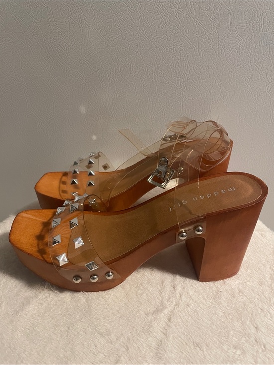 Madden Girl Shoes - Madden Girl Clear Strap Platform Sandals - Tan Wood Heel